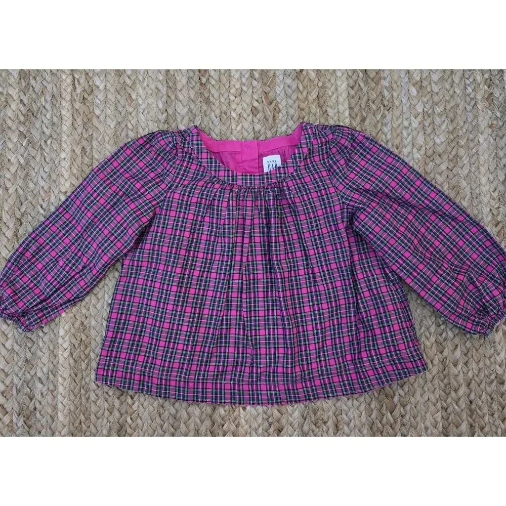 Baby Gap Girls Pink Striped Long‎ Sleeve Button down Top Size 12-18m